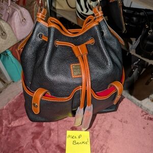 Dooney & Bourke Black and Brown Drawstring Bag